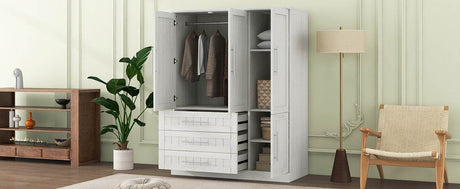 Classic White Solid Wood 4 Door Wardrobe With Drawers - Omega Lifestyles