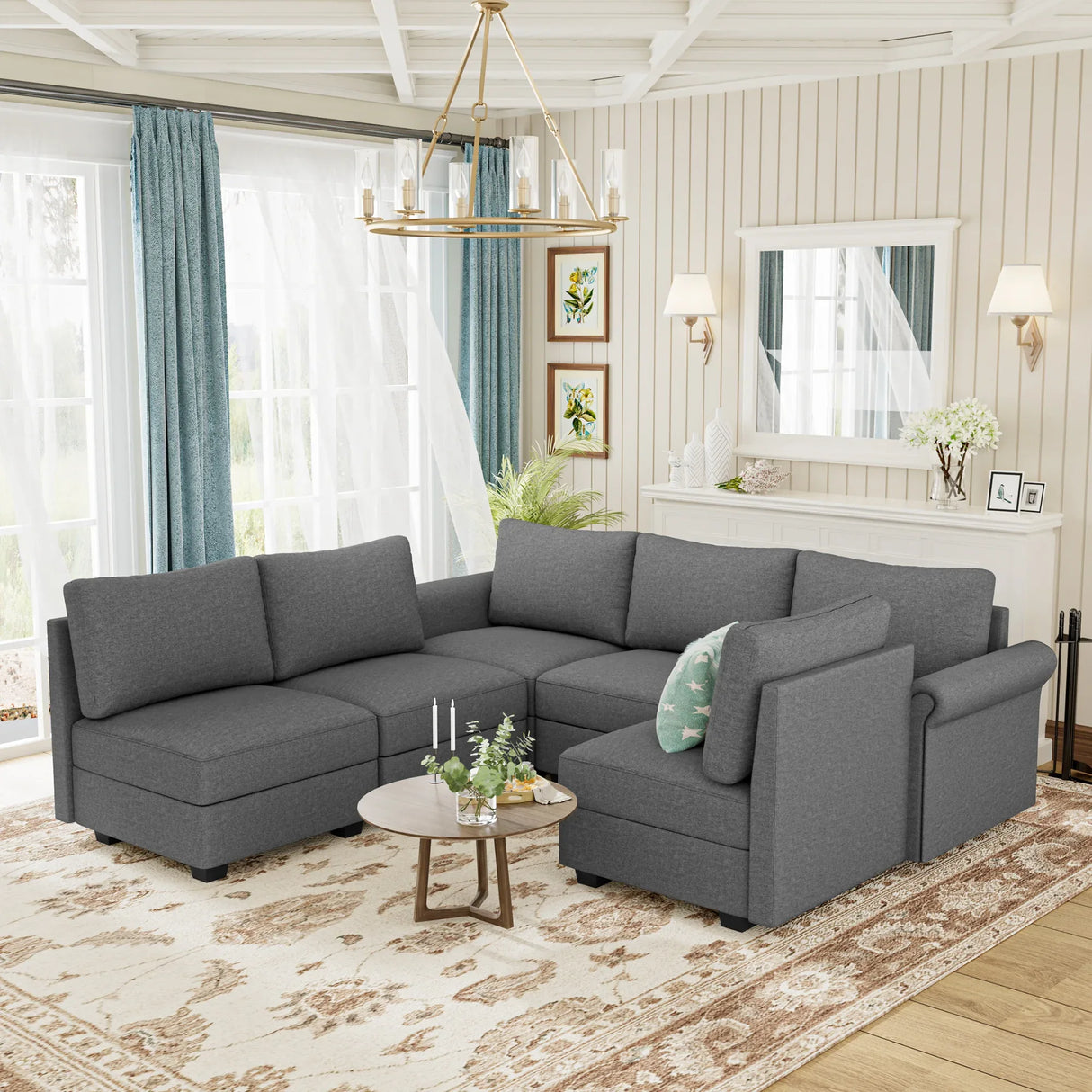 Modern U-Shaped 6-Seater Modular Sectional Sofa With Storage - Omega Lifestyles