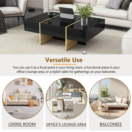 Minimalist High Gloss Black And Gold Coffee Table - Sleep Galleria