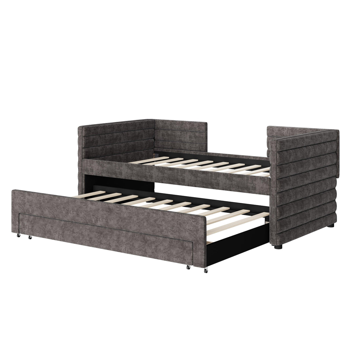 Twin Upholstered Chenille Daybed With Trundle And Drawers - Omega Lifestyles