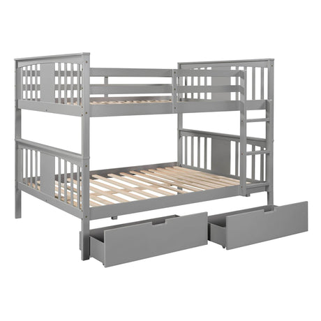 Full Over Full Solid Wood Gray Bunk Bed With Drawers - Omega Lifestyles