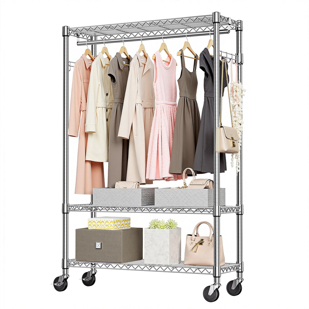 Heavy Duty Adjustable Carbon Steel Rolling Garment Rack