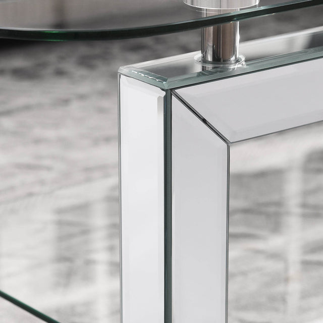 Rectangular Tempered Glass Coffee Table With Mirrored Legs - Omega Lifestyles