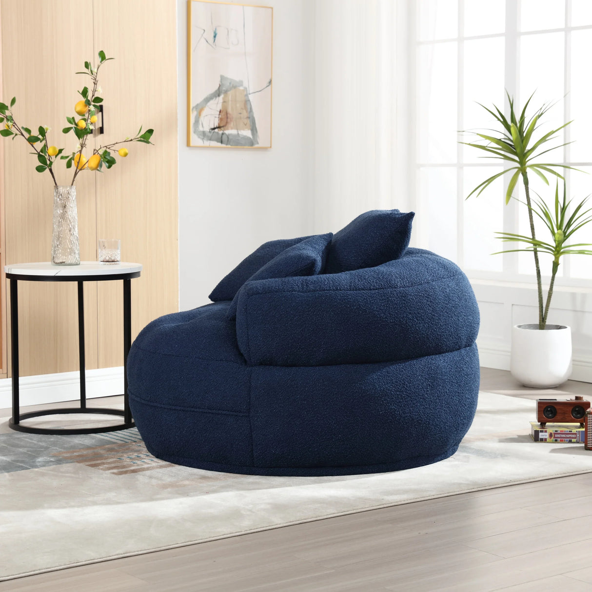 Modern Chenille Circular Sleeper Chair With Throw Pillows - Omega Lifestyles