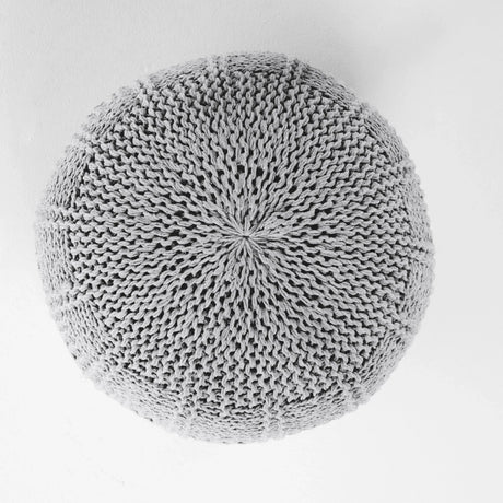 Knitted Cotton Round 20-Inch Grey Pouf - Omega Lifestyles