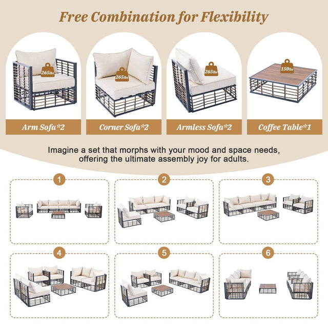 7-Piece Modern Metal Outdoor Patio Sectional Sofa Set - Omega Lifestyles