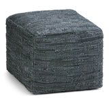 Handcrafted Grey Buffalo Leather Square Pouf Stool - Omega Lifestyles