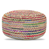 Multicolor Jute Handwoven Large Round Pouf Seat - Omega Lifestyles