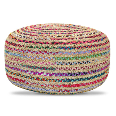 Multicolor Jute Handwoven Large Round Pouf Seat - Omega Lifestyles