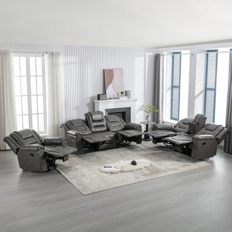 Grey Manual PU Upholstered Home Theater Recliner Chair Set - Omega Lifestyles