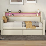 Twin PU Leather Daybed With Storage Drawers Charging Station - Omega Lifestyles