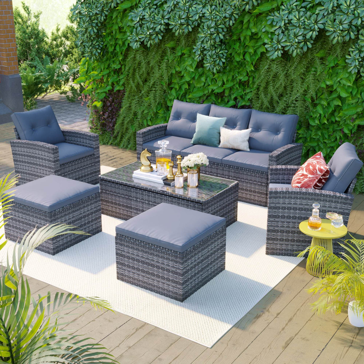 6-Piece All-Weather Gray Wicker Outdoor Patio Sectional Set