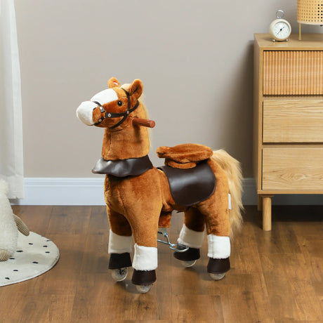 Kids Plush Ride-On Horse Toy With Neighing Sound - Omega Lifestyles