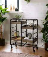 Metal And Wood Rectangular Serving Cart With Adjustable Trays - Omega Lifestyles
