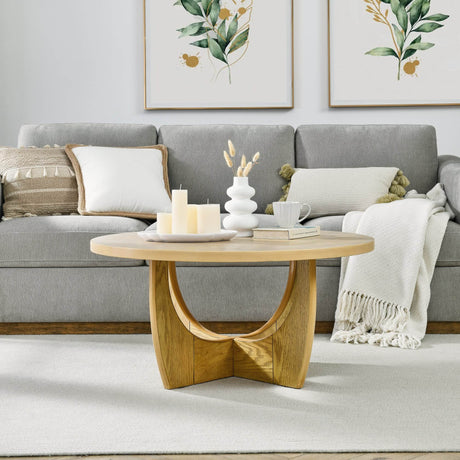 Mid Century Modern 36-Inch Round Oak Coffee Table - Sleep Galleria