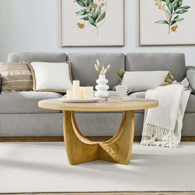 Mid Century Modern 36-Inch Round Oak Coffee Table - Sleep Galleria