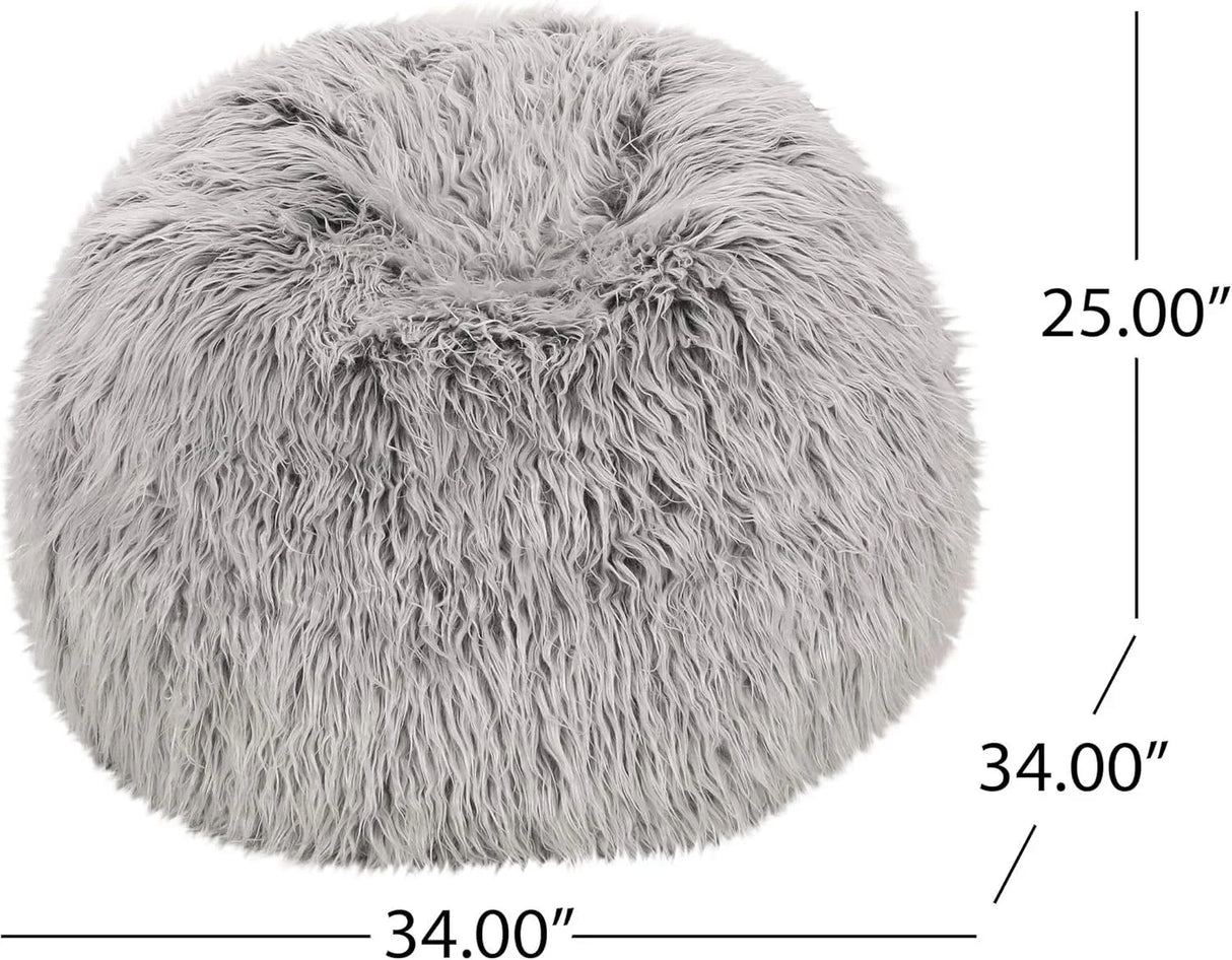 Silver Gray Faux Fur Modern Glam Bean Bag Chair - Omega Lifestyles
