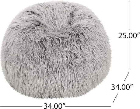 Silver Gray Faux Fur Modern Glam Bean Bag Chair - Omega Lifestyles