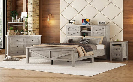 3-Piece Antique Gray Farmhouse Platform Bed Set - Omega Lifestyles
