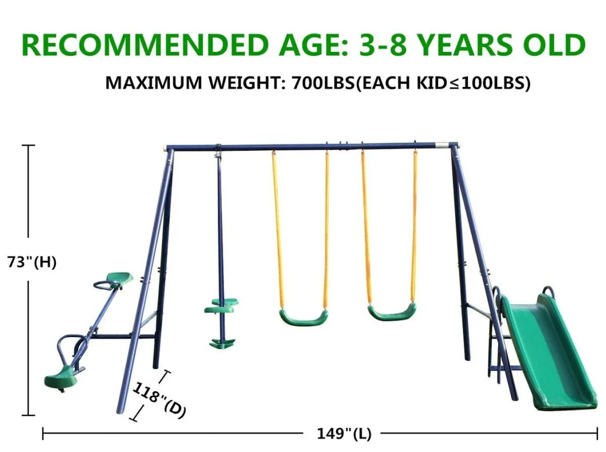 4-in-1 Backyard Swing Set With Seesaw Slide Glider - Omega Lifestyles