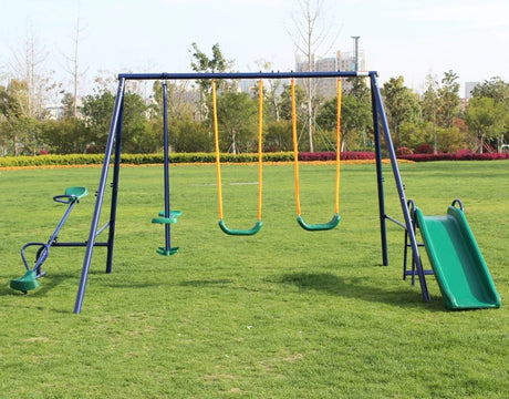 4-in-1 Backyard Swing Set With Seesaw Slide Glider - Omega Lifestyles