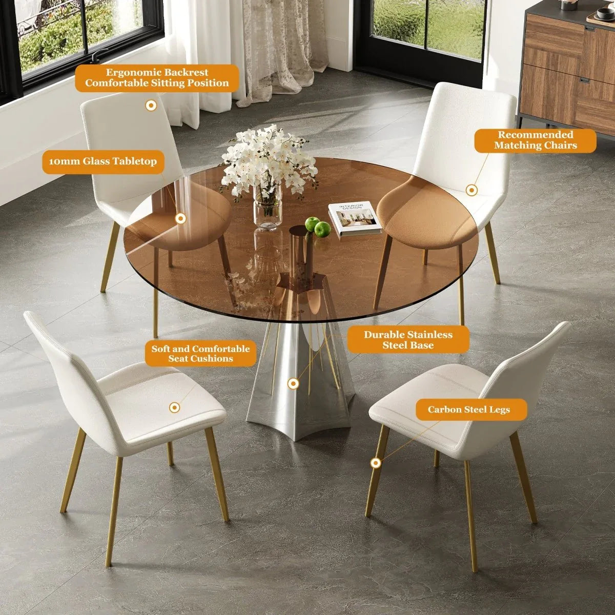 5-Piece Mid-Century 35-Inch Round Dining Table Set - Omega Lifestyles