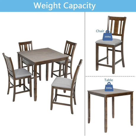 5-Piece Solid Wood Counter Height Dining Table Set - Omega Lifestyles
