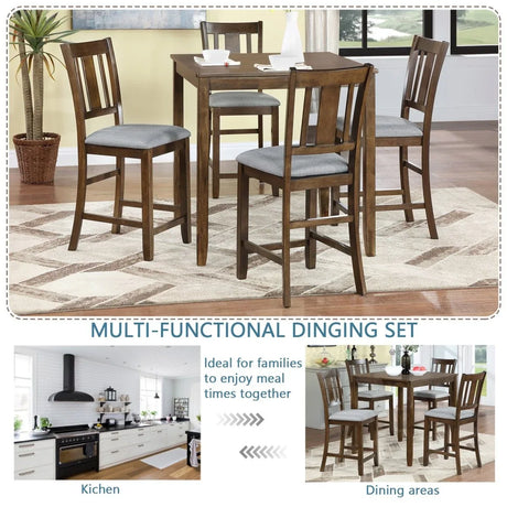5-Piece Solid Wood Counter Height Dining Table Set - Omega Lifestyles