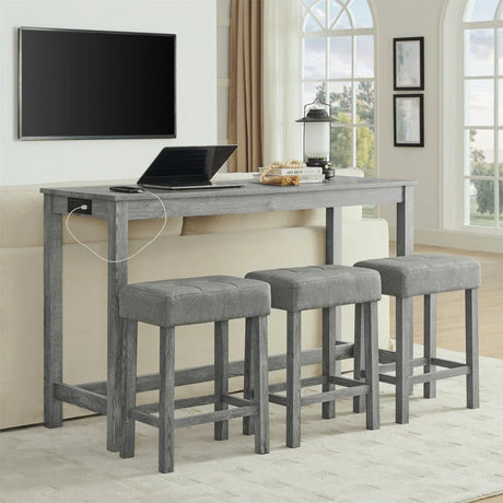 59-Inch Industrial Solid Wood Bar Table And Stools Set - Omega Lifestyles