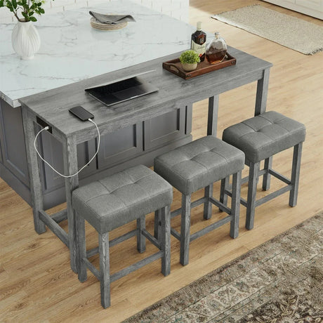 59-Inch Industrial Solid Wood Bar Table And Stools Set - Omega Lifestyles