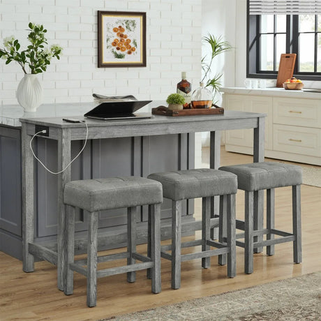 59-Inch Industrial Solid Wood Bar Table And Stools Set - Omega Lifestyles