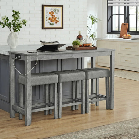 59-Inch Industrial Solid Wood Bar Table And Stools Set - Omega Lifestyles