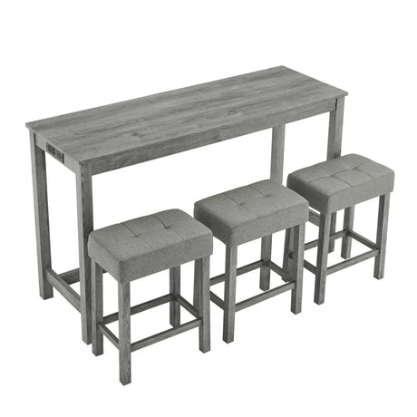 59-Inch Industrial Solid Wood Bar Table And Stools Set - Omega Lifestyles