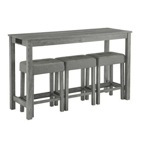 59-Inch Industrial Solid Wood Bar Table And Stools Set - Omega Lifestyles