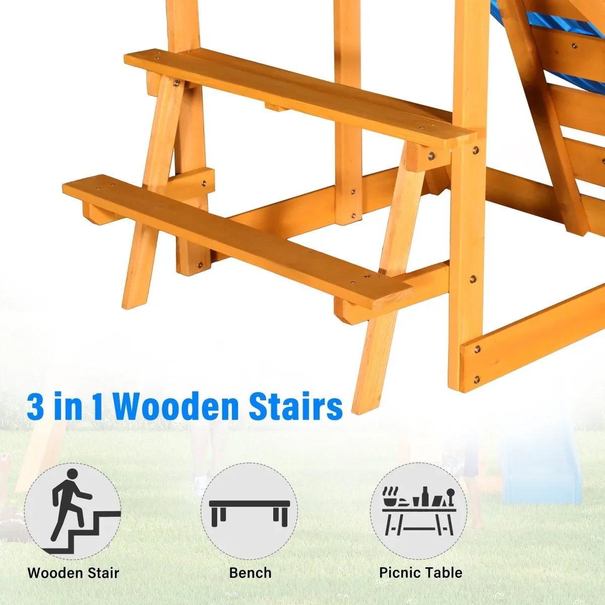 Blue Cedarwood Outdoor Swing Set With Slide And Climber - Omega Lifestyles