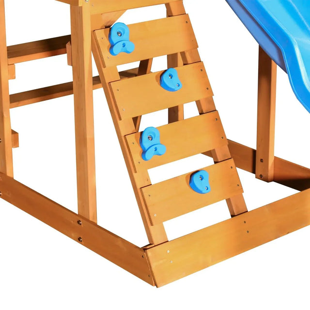 Blue Cedarwood Outdoor Swing Set With Slide And Climber - Omega Lifestyles