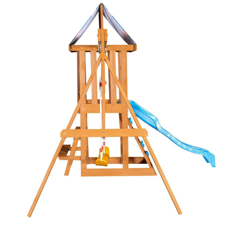 Blue Cedarwood Outdoor Swing Set With Slide And Climber - Omega Lifestyles