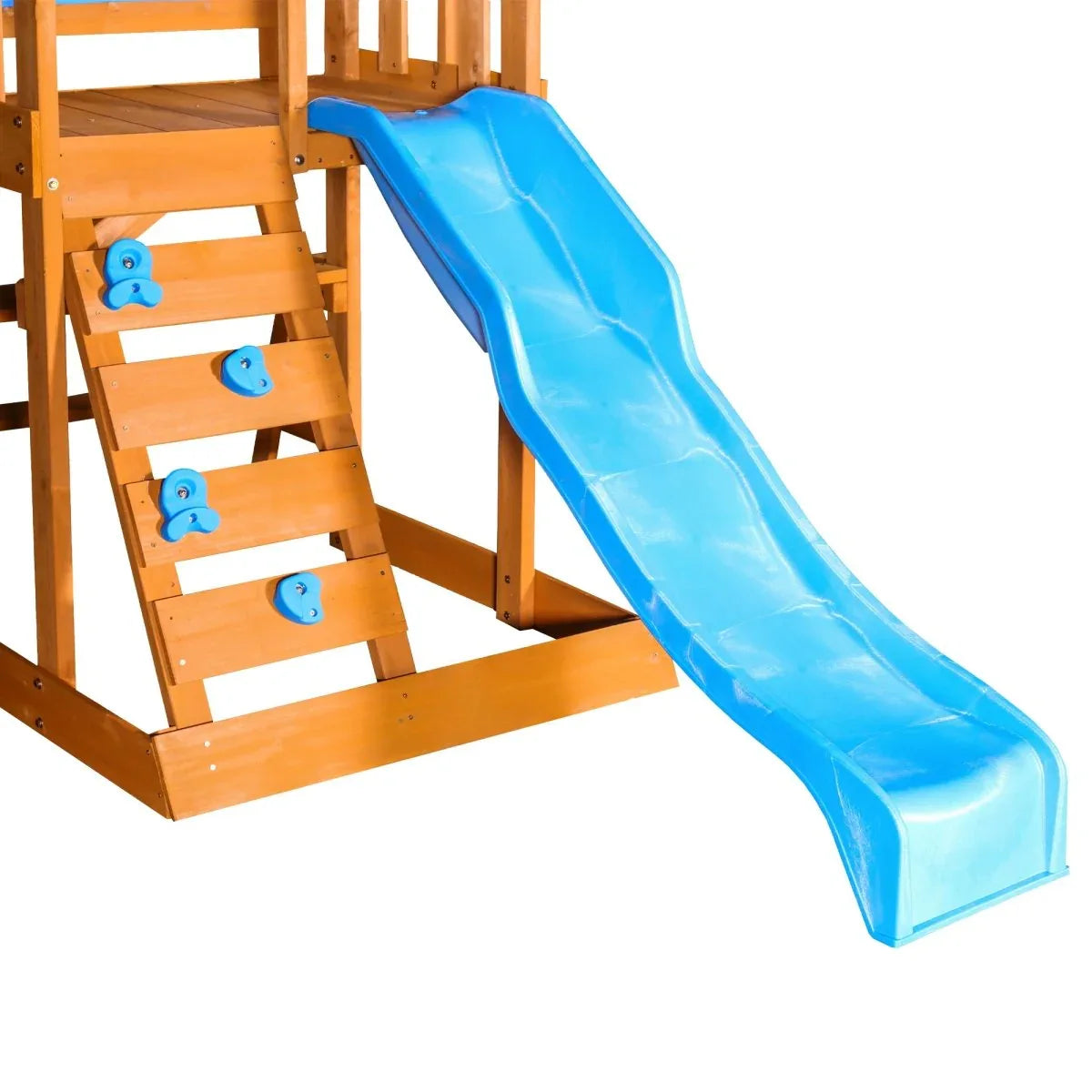 Blue Cedarwood Outdoor Swing Set With Slide And Climber - Omega Lifestyles