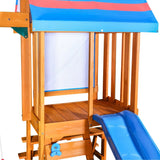 Blue Cedarwood Outdoor Swing Set With Slide And Climber - Omega Lifestyles