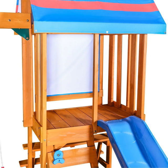 Blue Cedarwood Outdoor Swing Set With Slide And Climber - Omega Lifestyles
