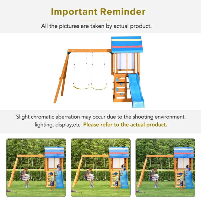 Blue Cedarwood Outdoor Swing Set With Slide And Climber - Omega Lifestyles