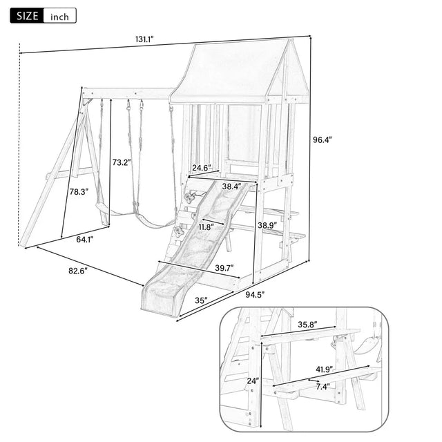 Blue Cedarwood Outdoor Swing Set With Slide And Climber - Omega Lifestyles