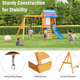 Blue Cedarwood Outdoor Swing Set With Slide And Climber - Omega Lifestyles