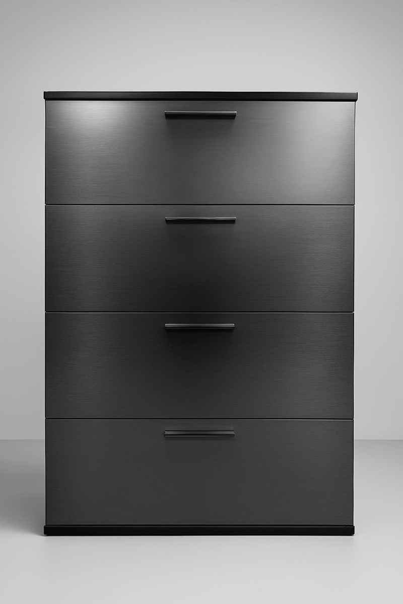 Contemporary Metallic Grey Wood Four - Drawer Chest - Blissora - Omega Lifestyles