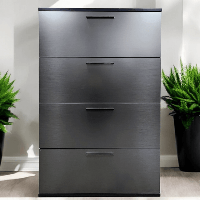 Contemporary Metallic Grey Wood Four - Drawer Chest - Blissora - Omega Lifestyles