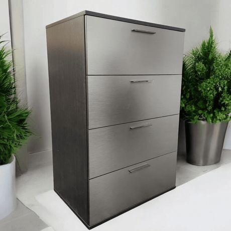 Contemporary Metallic Grey Wood Four - Drawer Chest - Blissora - Omega Lifestyles