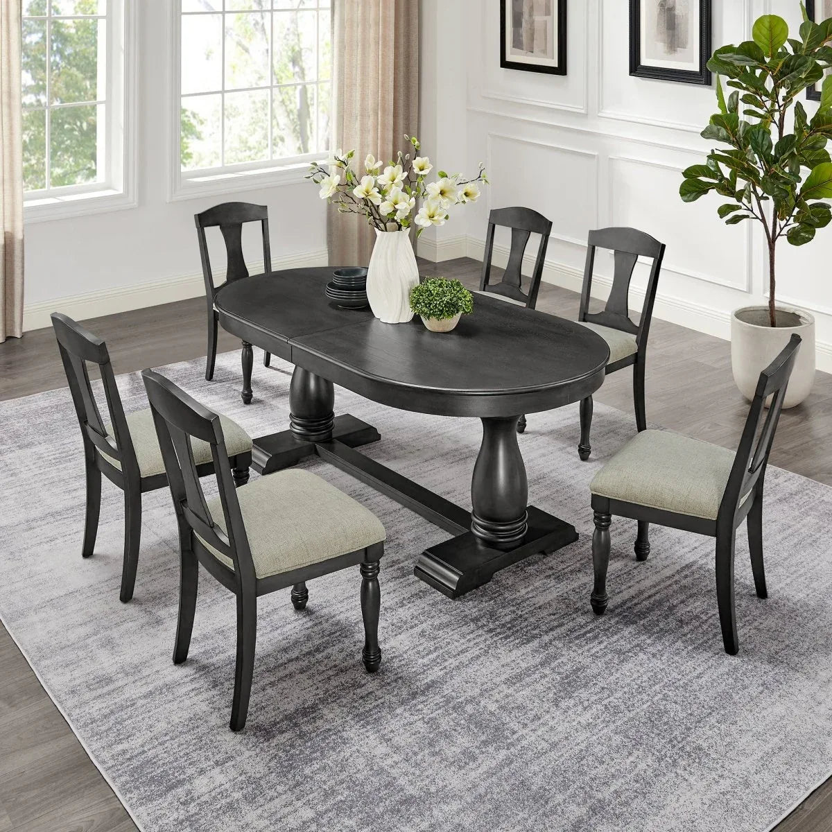 Extendable Solid Wood MDF Pedestal Base Dining Table - Omega Lifestyles