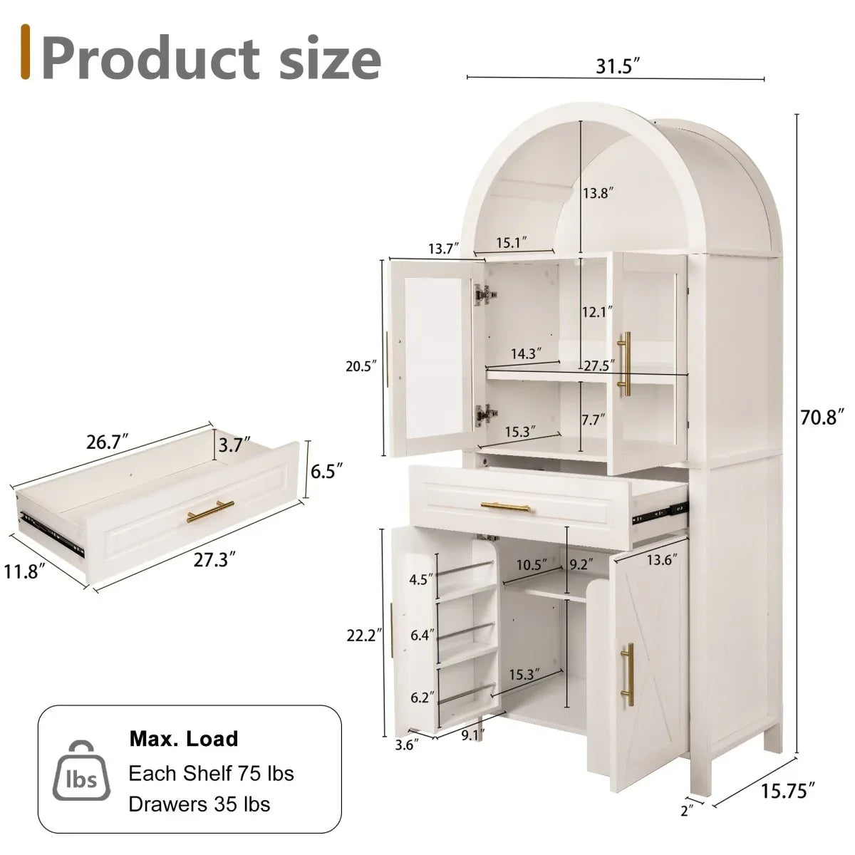 Farmhouse Arched Glass Door Kitchen Pantry Cabinet - Omega Lifestyles