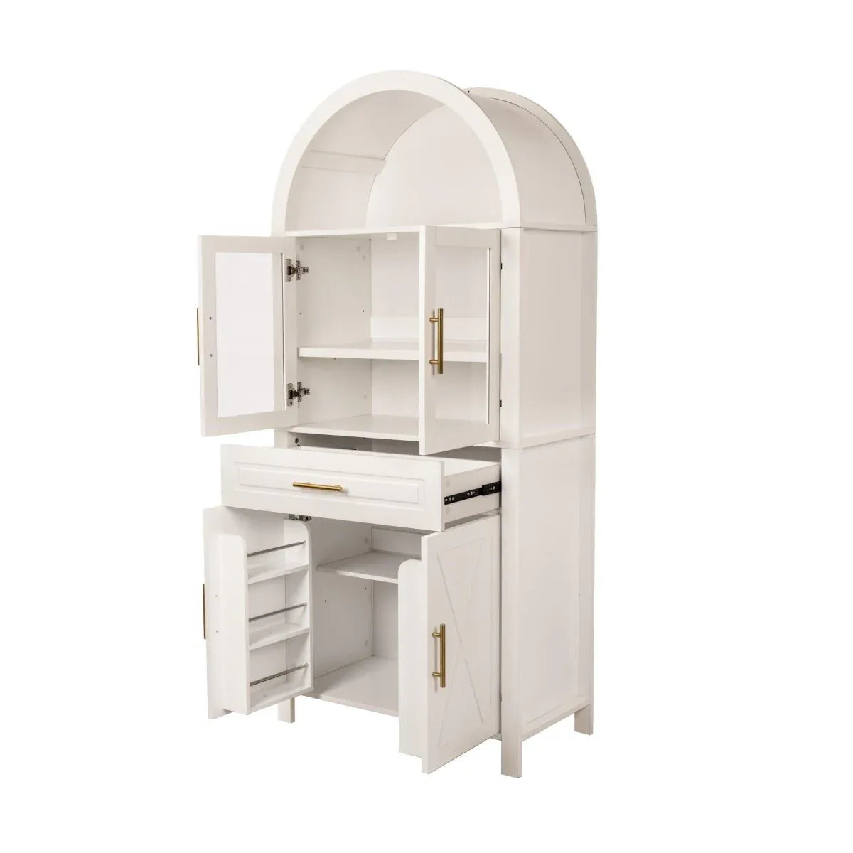 Farmhouse Arched Glass Door Kitchen Pantry Cabinet - Omega Lifestyles