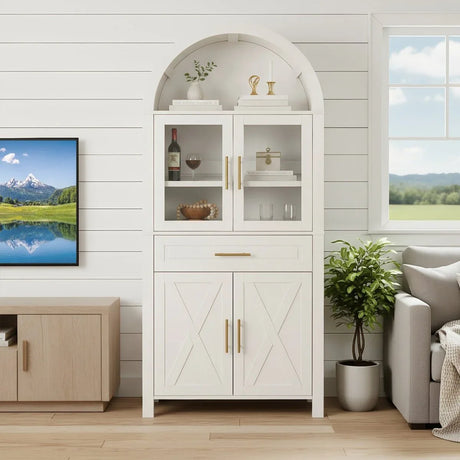 Farmhouse Arched Glass Door Kitchen Pantry Cabinet - Omega Lifestyles